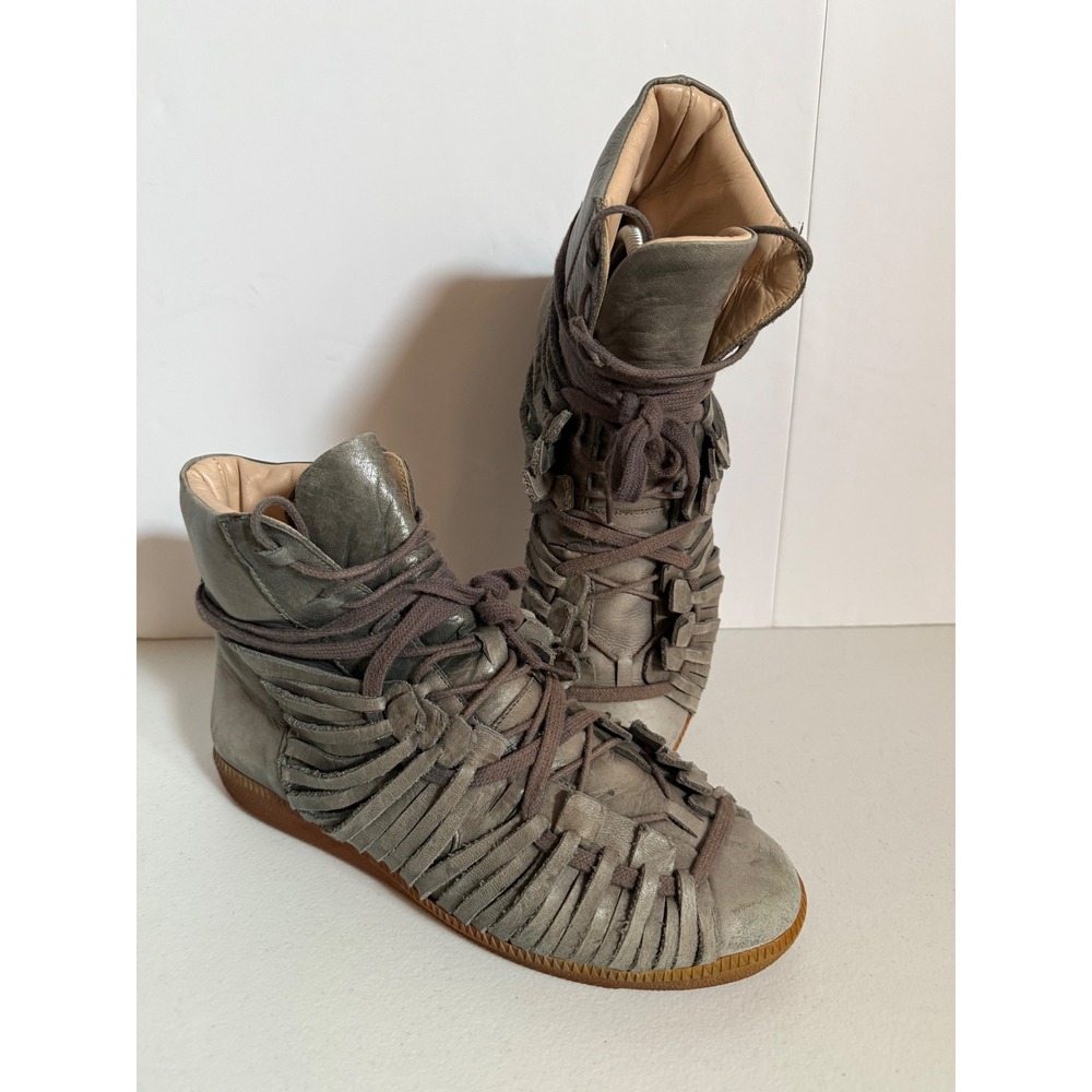 Damir Doma Men's Shoes Size 41 Gray Leather Lace Up High Top Cut Out Designer